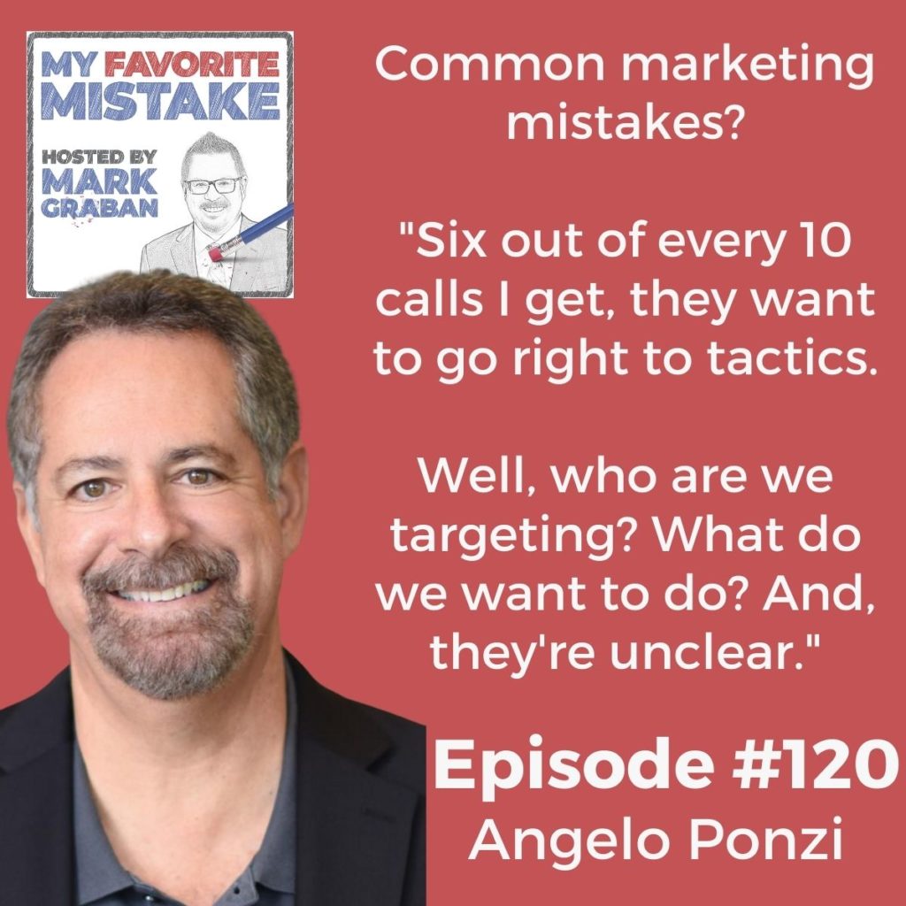 Common marketing mistakes?

"Six out of every 10 calls I get, they want to go right to tactics.

Well, who are we targeting? What do we want to do? And, they're unclear." Angelo Ponzi