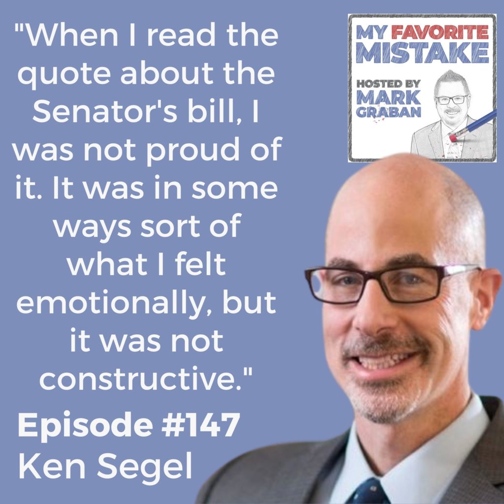 "When I read the quote about the Senator's bill, I was not proud of it. It was in some ways sort of what I felt emotionally, but it was not constructive."